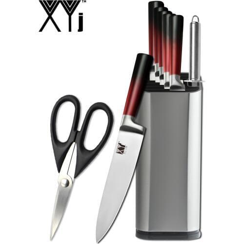 XYj Kitchen Cooking Stainless Steel Knives Set Gradient Handle Knives 8 inch Kitchen Stand Sharpener Bar Kitchen Accessory