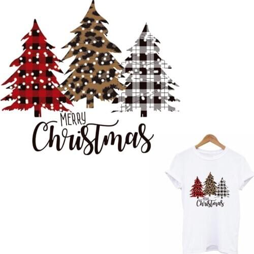Merry Christmas Tree Patches Iron-On Transfer For Clothing DIY Washable Famliy T-Shirt Hooides Heat Transfer Stikcer On Clothes