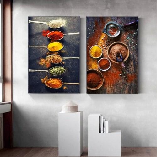 Spices Peppers Spoon Kitchen Wall Painting Food Pictures Print Poster Wall Art Canvas Paintings for Restaurant Home Decor Quadro
