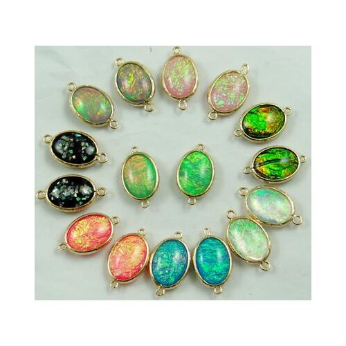 Natural stone Turquoises Quartz crystal Opal Resin Double Loop Connector Pendant for diy Jewelry making necklace Accessories10PC