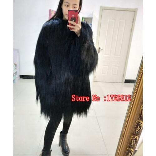 New disign 2019 women real goat wool fur coat long hair overcoat winter outerwear female fur jacket
