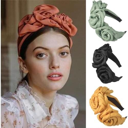 Big Rose Flower Headbands For Women Girls Makeup Hair Hoop Holder Handmade Silk Floral Crown Hairbands Hair Accessories Headwear