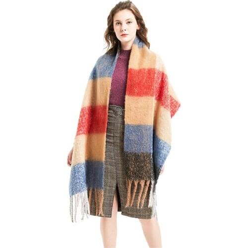 Autumn Winter Warm With Tassel Plaid Cashmere Scarf Soft Long Fashion Female Shawl Annual Meeting Scarves Lady Oversize Bufanda
