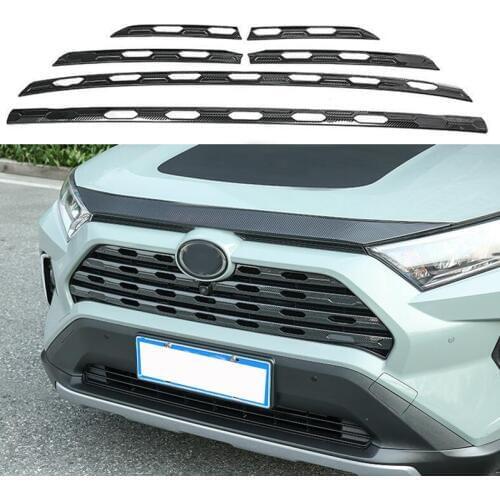 For Toyota RAV4 2019 2020 stainless steel Carbon fiber Look Front Upper Center Grille Grill Strip Molding Trim Decoration