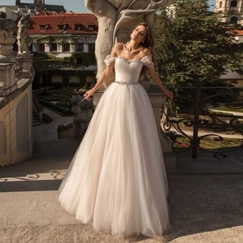 Princess Wedding Dress 2021 Off The Shoulder Beading Sweetheart Pleats Wedding Gowns A Line Robe De Mariee Bride Dresses