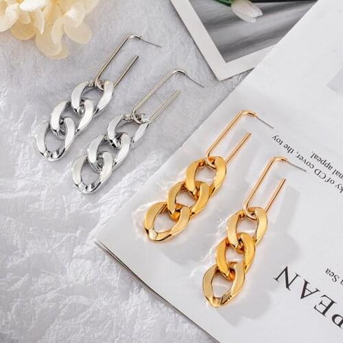 Korean Statement Chain Earrings For Women Golden Silver Color Metal Alloy Tassel Jewelry Fashion Accessories Girl Hip Hop Gifts