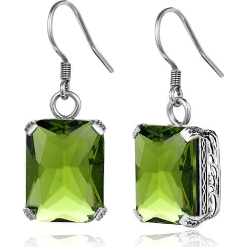 Szjinao Peridot Silver Earrings Drop Women 925 Designer Earring Boho Square Engrave Female Accessories Drop Earings Best
