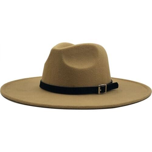 Classics British Style 9.5CM Wide Brim Fedora Hat For Women Men Vintage PanamaJazz Autumn And Winter Solid Top Cap