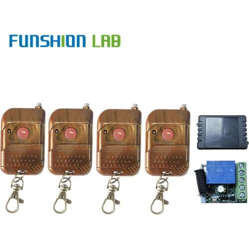 FUNSHION 433MHz Universal Wireless Remote Control DC 12V 1 CH Relay Receiver RF Switch 1 Button Remote Control Gate Garage Opene