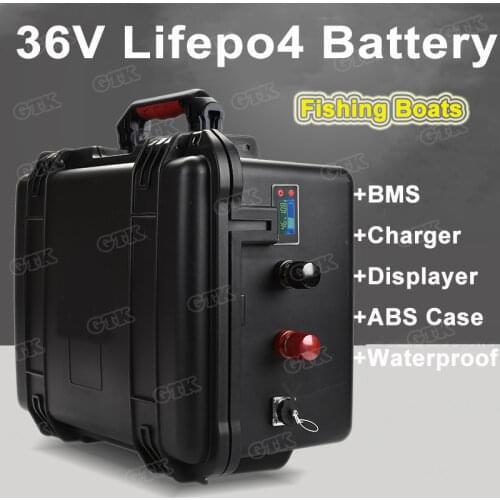 Waterproof 36V 150Ah 100Ah 120Ah LiFepo4 lithium battery pack with BMS for fishing boats solar system motor EV RV+10A charger