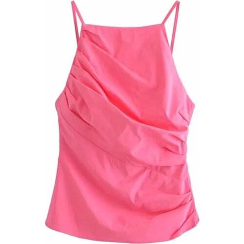 Xikom 2021 Summer Women Cotton Linen White Streetwear Folds Camisole Female Vintage Club Ladies Casual Fashion Slim Tank Top