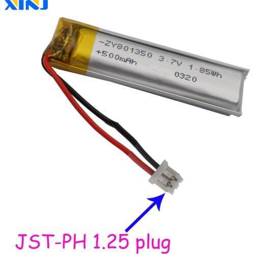 XINJ 3.7V 500mAh Li Polymer LiPo Battery cell 2pin JST-PH 1.25mm plug 801350 For Camera Car DVR DVC Driving recorder Sat Nav mp4