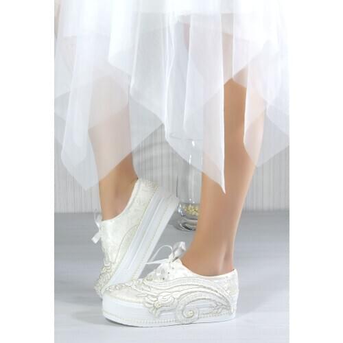 Julia Ladies Bridal Women Lace Luxury Handmade Fashion Platform High Heel White Wedding Shoes