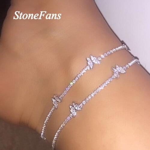 Stonefans Ins Fashion Butterfly Anklet Tennis Chain Bracelet for Women Cute Butterfly Rhinestone Anklet Beach Barefoot Chain