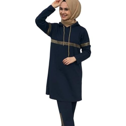 Women Silvery Striped Tracksuit Set Hijab Long Pant Fashion Two Piece Sets Ladies Women Elegant Solid Sets For Women Plus size