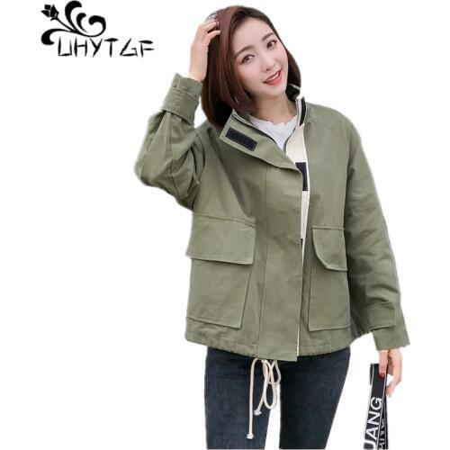 UHYTGF 2019 Women Trench Coat Female College Style Casual Spring autumn Trench Coats Loose Plus Size 2XL Wild Trench coat X237