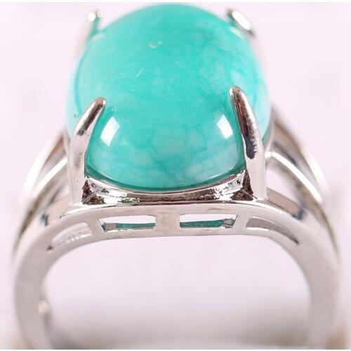 1Pcs Ring Jewelry For Women Gift Natural Oval Cabochon CAB Bead Green Amazonite Stone Adjustable Finger Ring K182