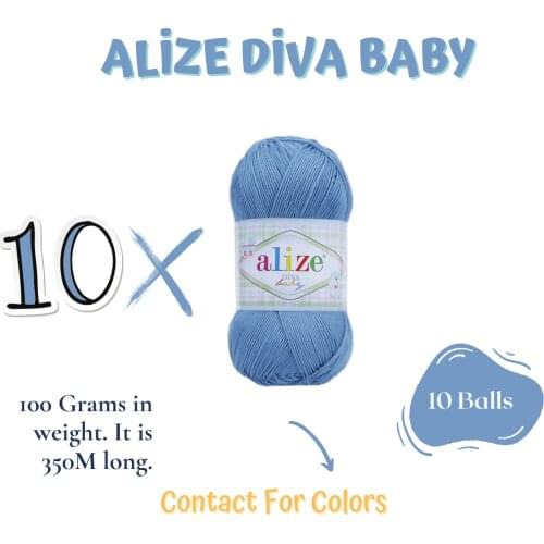 10 Balls Alize Diva Baby, Microfiber Acrylic, Knitting Yarn, Light Silky Yarn, Wool, Yarn for Crocheting, Hand Knitting