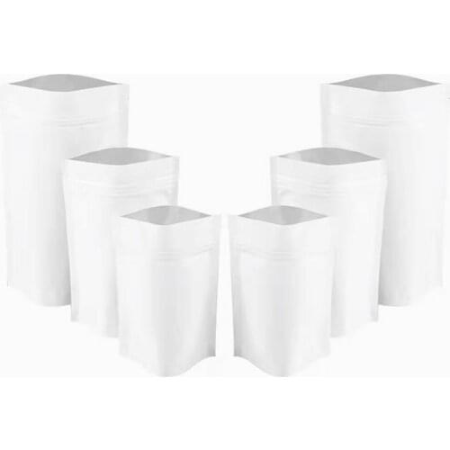 1000Pcs White Stand Up Aluminum Foil Zip Lock Self Sealing Pack Bag Tear Notch Zipper Pouches Dry Meat Cereals Storage Bag