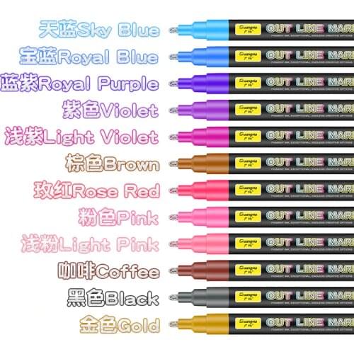 12/24 Colors Outline Paint Marker Pen Double Line Pen Diy Album Scrapbooking Metal Marker Glitter for Drawing Painting Doodling