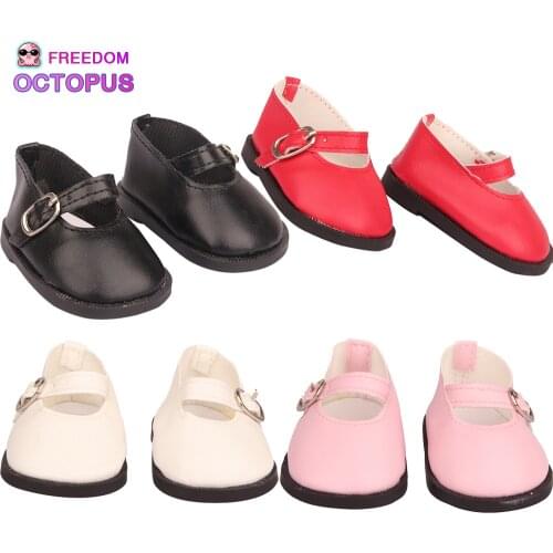 18 Inch Amerian Doll MIni Leather Shoes Button Round Head Shoes For Our generation& 43cm New Born Baby Dolls Toy Accessories