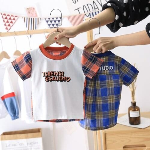 2021 Summer Fashion Kids Childrens Clothing For Children Boy Sets Plaid Short Sleeve T-Shirt Short Jeans 2Pcs