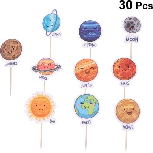 30pcs Cupcake Picks Space Theme Universe Cake Decor Cupcake Picks for Gathering Party