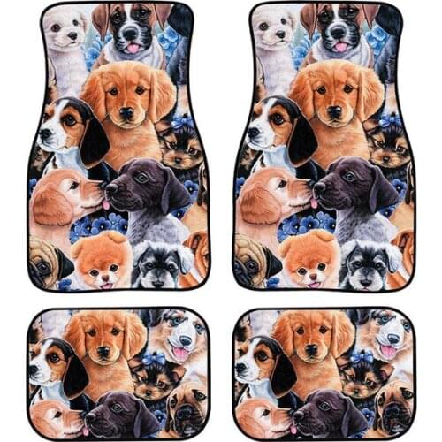 4pc Full Set Carpet Floor Mats, Universal Fit Mat for Car, SUV, Van Trucks - Front Rear, Cute Pet Dogs Golden Retriever Pattern