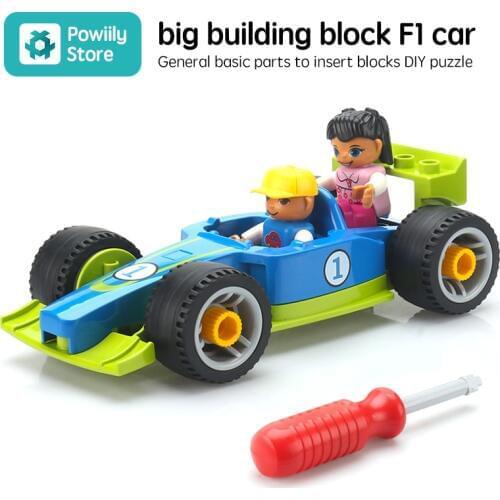 Big Building Blocks F1 Racing Figure Sports Car Removable Assembled Toys DIY For Children Gift Parts Compatible With Duploes