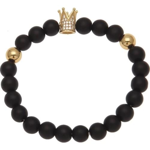 Black Stone Bracelets Crown Mens Beads Bracelet