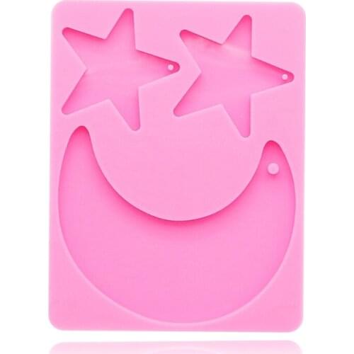 Keychain Epoxy Resin Mold Shiny Star Moon Shape Keyring Pendant Casting Silicone Mould DIY Craft Decoration Jewelry Tool