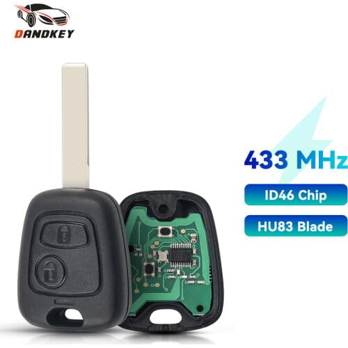 Dandkey 2 Buttons 433Mhz Remote Car Key For Peugeot 307 407 Partner For Citroen C1 C2 C3 HU83 Blade Key Shell With ID46 Chip