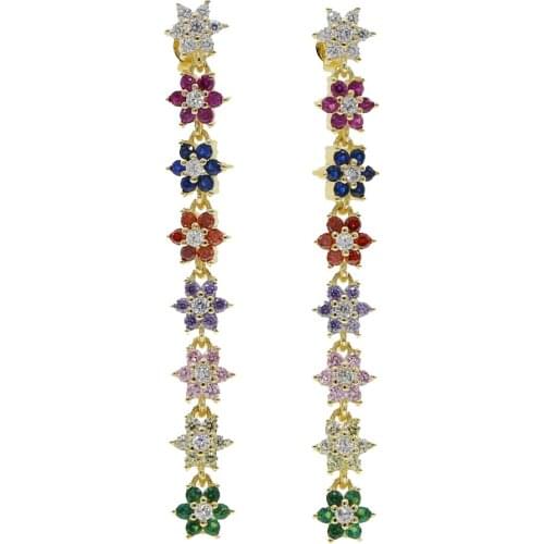 Gold Rainbow color flower Long drop earring 2020 Spring New daisy beautiful flower design colorful jewelry
