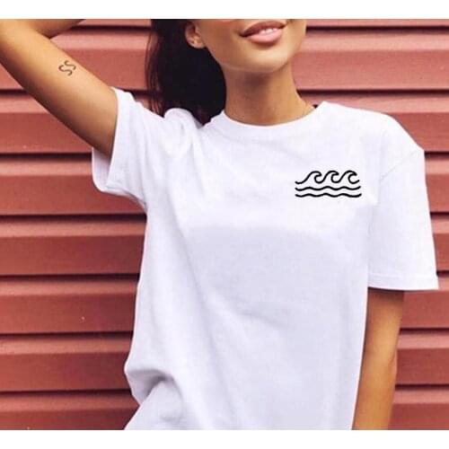 Waves Shirt Funny T Shirt Women Tops Summer Short Sleeve O-neck Cotton Tshirt Women Loose Camiseta Mujer Casual Tee Shirt Femme