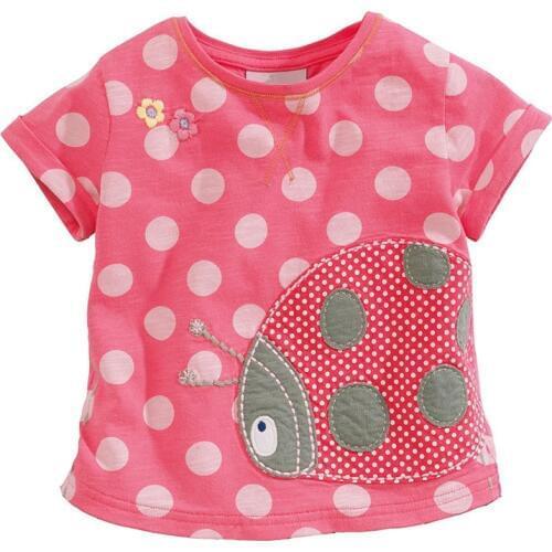 Little Maven Brand New Summer Girls Pink Ladybug Short Sleeve O-neck Dots Soft Knitted Cotton Causal TShirt