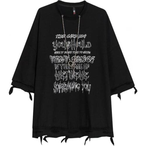 2021 Spring Summer New Temperament Tide Brand Men Women Oversize T-shirt Harajuku Chain Hole Print Short-sleeved T-shirt Women