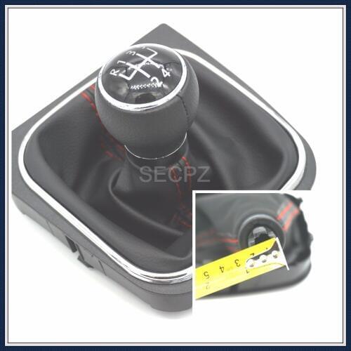 GOOD shipping 5 red line Gear Shift Knob With Leather Boot For VW Golf 6 Mk6 2010 2011 2012 2013 2014 Jetta 6 Mk6 2011-2014