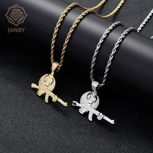JANRY Cartoon Emoticon Holding Gun Personality Pendant Necklace Gold Silver Color Necklace With 60cm Stainless Steel Rope Chain