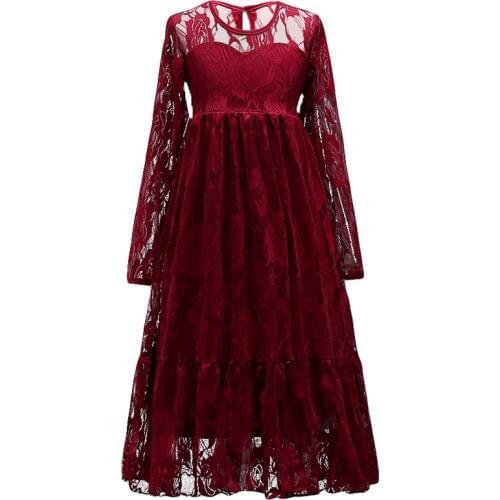 Girls Lace Long sleeve Flower Wedding Dress Kids Party First Communion Dresses For Girls Pageant Party Evening Performance Dress