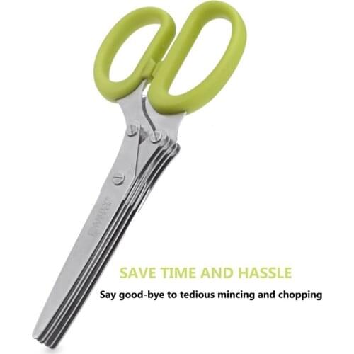 Kitchen Gadgets Stainless Steel 5 Blades Herb Scissors Fruit Vegetable Cutter Cooking Tools With Cleaning Comb