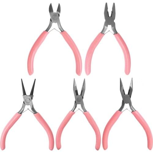 MIUSIE Pink Color Handle Anti-slip Splicing and Fixing Jewelry Pliers Tools & Equipment Kit for DIY Jewelery Accessory Design