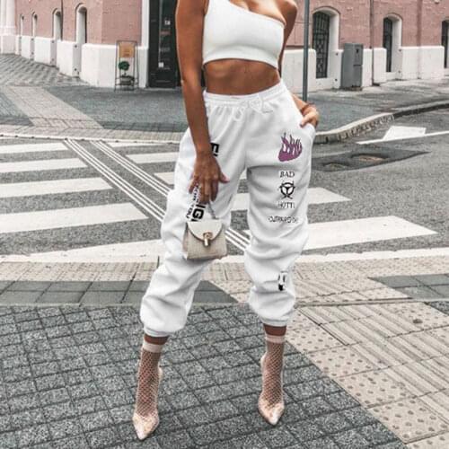Fashion Drawstring Elastic High Waist Pants Joggers Women 2020 Autumn Streetwear Loose Trousers White Pantalon Femme