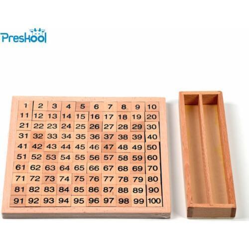 Montessori mathematic 100 Hundred Board 20 cm* 20 cm Early Childhood Education Preschool Training Kids Toys Brinquedos Juguetes