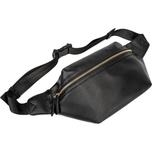 MJ Mens Chest Packs PU Leather Male Waist Pack Fashion Casual Shoulder Handbag Solid Color Large Black Crossbody Bags for Men