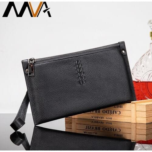 MVA Men Leather Wallet Fashion Money Purse For Men Long Zipper Wallet Phone Wristlet Male Clutch Bags Cards Large Capacity 7426