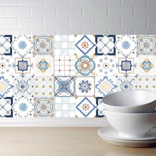 Retro Morocco Tile Stickers Kitchen PVC Waterproof Wall Stickers Bathroom Self Adhesive DIY Wall Decals Mediterranean