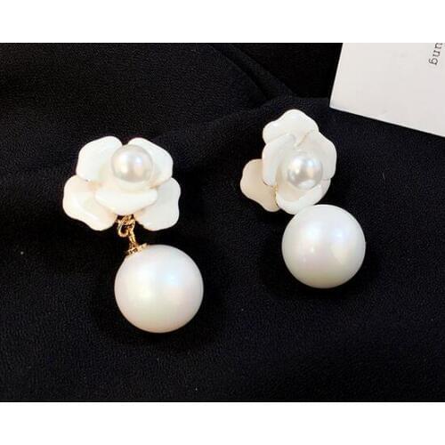Natural freshwater pearl 925 temperament beautiful Camellia pearl long earrings Womens Wedding earring