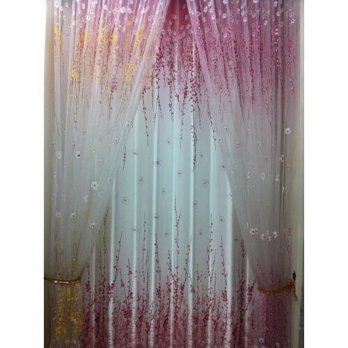 Wholesale peach Flowers embroidery tulle sheet curtains drapes peach curtain for window several color 10 meter 2.8 meter high