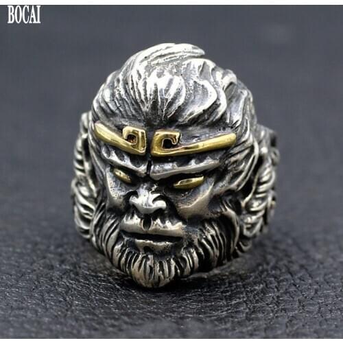 Thai silver Monkey King opening ring for man real s925 pure silver handmade Sun Wukong monkey creative man ring