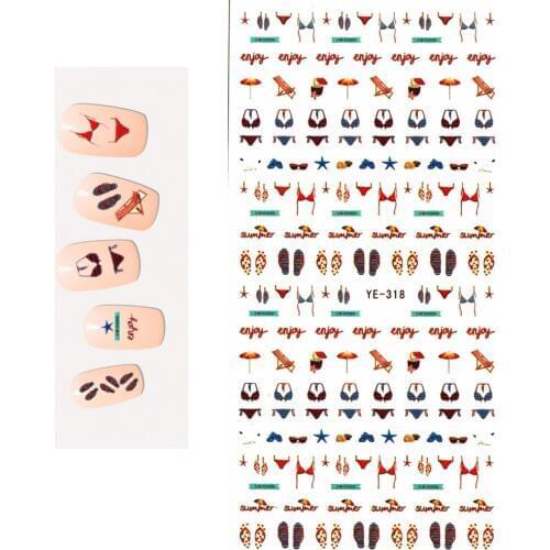 WATER TRANSFER DECAL NAIL ART NAIL STICKER CARTOON PALM TREE SUN BEACH ANCHOR BIKINI FISH MARINE YE318-323